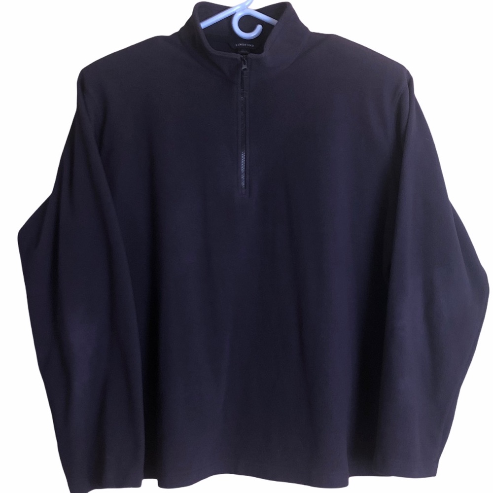 LANDS END 3/4 Fleece Pullover - navy blue